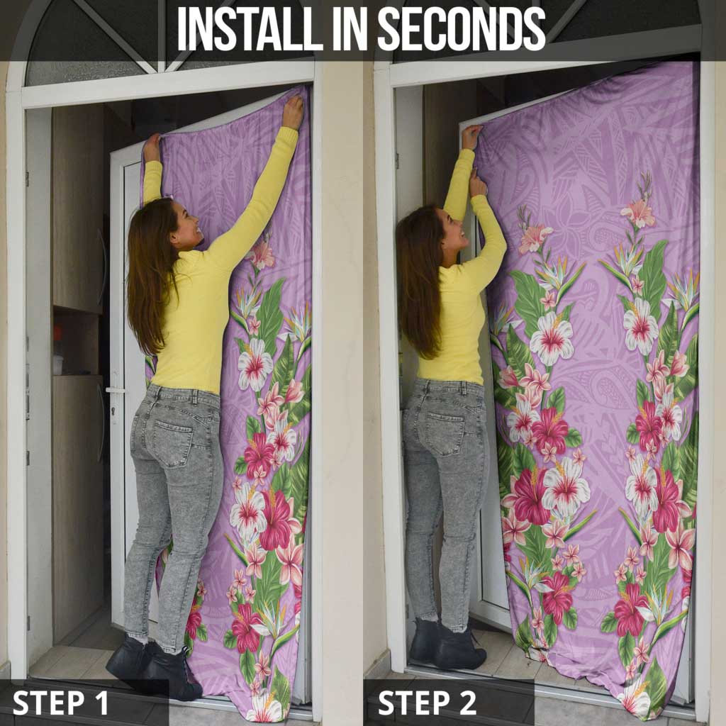 Hawaii Tropical Flowers Door Cover Lavender Polynesian Tattoo Art