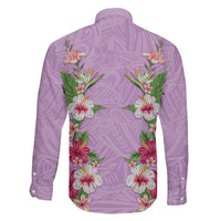 Hawaii Tropical Flowers Family Matching Long Sleeve Bodycon Dress and Hawaiian Shirt Lavender Polynesian Tattoo Art LT05 - Polynesian Pride