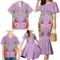 Hawaii Tropical Flowers Family Matching Mermaid Dress and Hawaiian Shirt Lavender Polynesian Tattoo Art LT05 - Polynesian Pride