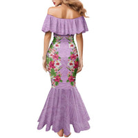 Hawaii Tropical Flowers Family Matching Mermaid Dress and Hawaiian Shirt Lavender Polynesian Tattoo Art LT05 - Polynesian Pride