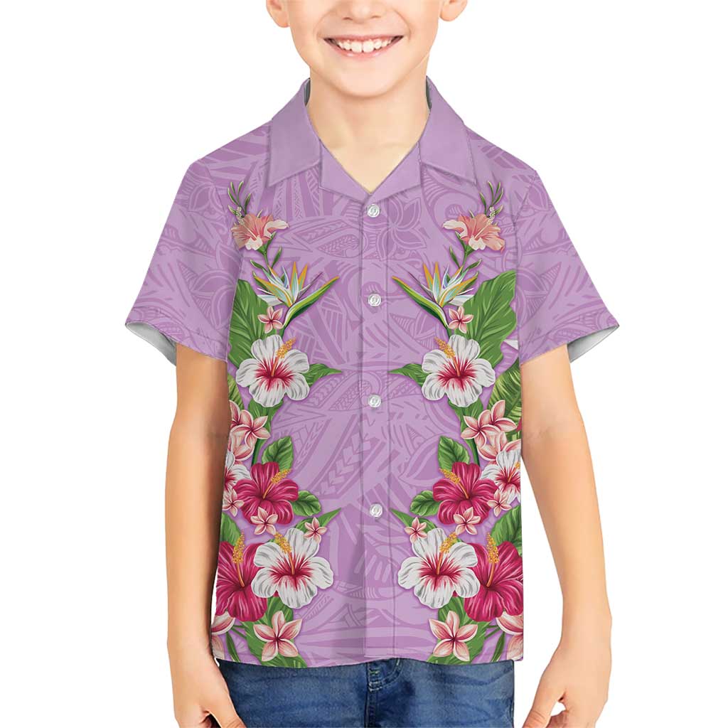 Hawaii Tropical Flowers Family Matching Mermaid Dress and Hawaiian Shirt Lavender Polynesian Tattoo Art LT05 Son's Shirt Lavender - Polynesian Pride