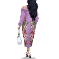 Hawaii Tropical Flowers Family Matching Off The Shoulder Long Sleeve Dress and Hawaiian Shirt Lavender Polynesian Tattoo Art LT05 - Polynesian Pride