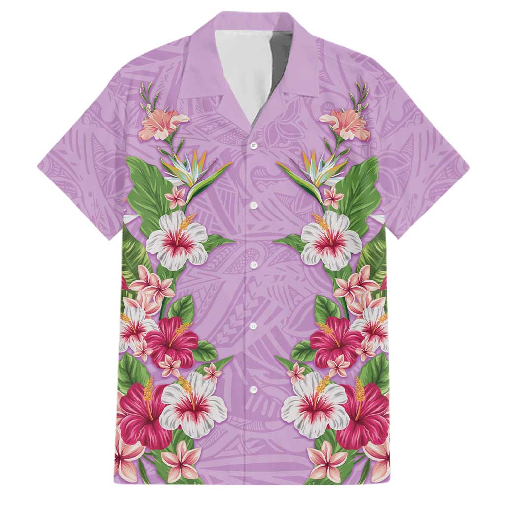 Hawaii Tropical Flowers Family Matching Off Shoulder Maxi Dress and Hawaiian Shirt Lavender Polynesian Tattoo Art LT05 Dad's Shirt - Short Sleeve Lavender - Polynesian Pride
