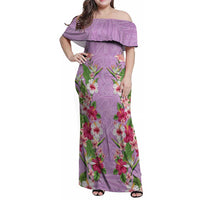Hawaii Tropical Flowers Family Matching Off Shoulder Maxi Dress and Hawaiian Shirt Lavender Polynesian Tattoo Art LT05 Mom's Dress Lavender - Polynesian Pride
