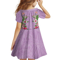 Hawaii Tropical Flowers Family Matching Short Sleeve Bodycon Dress and Hawaiian Shirt Lavender Polynesian Tattoo Art LT05 - Polynesian Pride