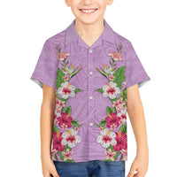 Hawaii Tropical Flowers Family Matching Short Sleeve Bodycon Dress and Hawaiian Shirt Lavender Polynesian Tattoo Art LT05 Son's Shirt Lavender - Polynesian Pride