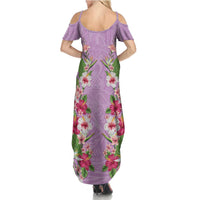Hawaii Tropical Flowers Family Matching Summer Maxi Dress and Hawaiian Shirt Lavender Polynesian Tattoo Art LT05 - Polynesian Pride