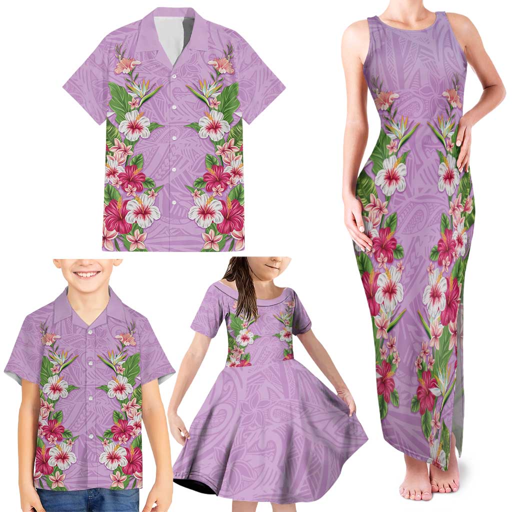 Hawaii Tropical Flowers Family Matching Tank Maxi Dress and Hawaiian Shirt Lavender Polynesian Tattoo Art LT05 - Polynesian Pride