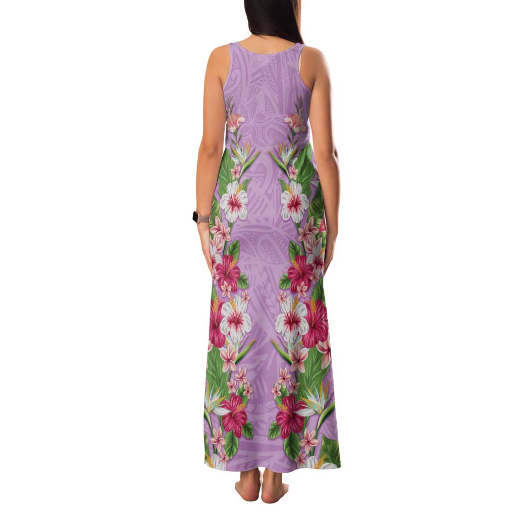 Hawaii Tropical Flowers Family Matching Tank Maxi Dress and Hawaiian Shirt Lavender Polynesian Tattoo Art LT05 - Polynesian Pride
