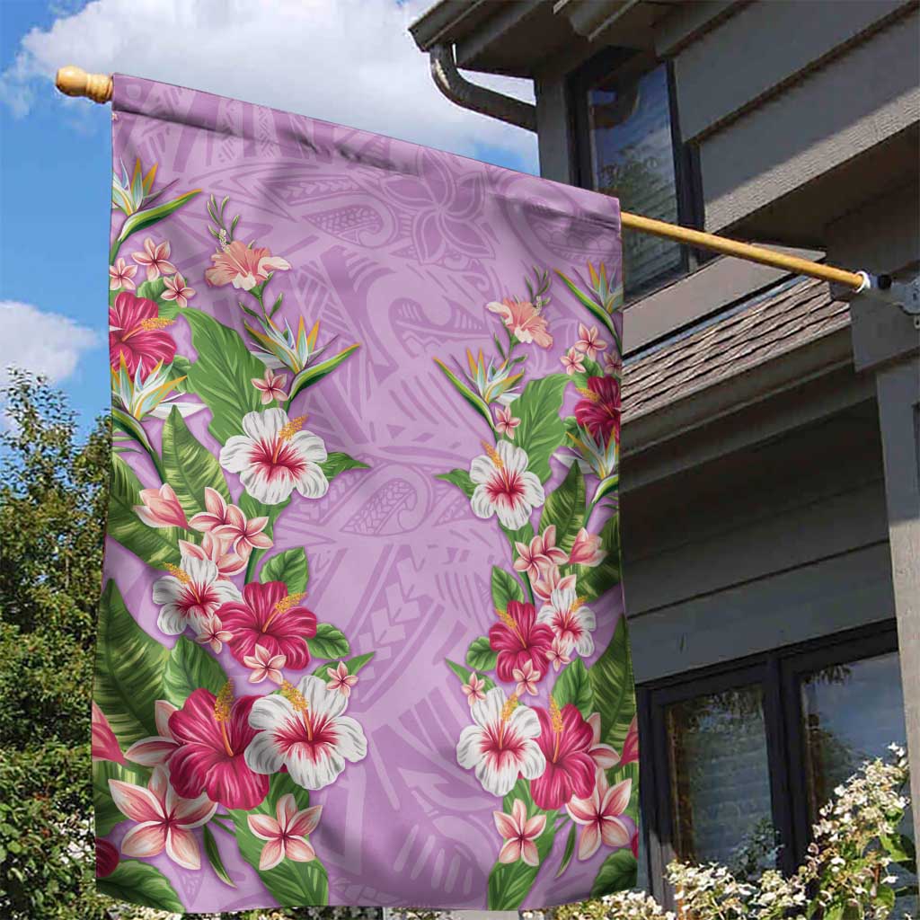 Hawaii Tropical Flowers Garden Flag Lavender Polynesian Tattoo Art