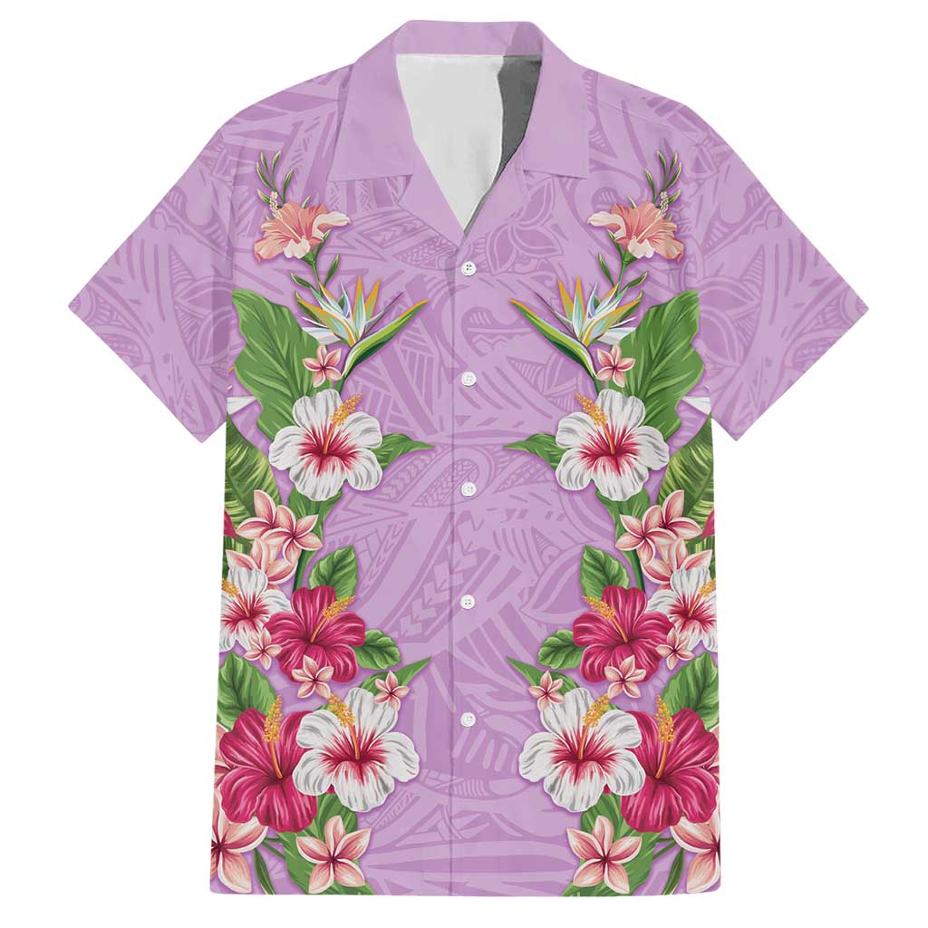 Hawaii Tropical Flowers Hawaiian Shirt Lavender Polynesian Tattoo Art