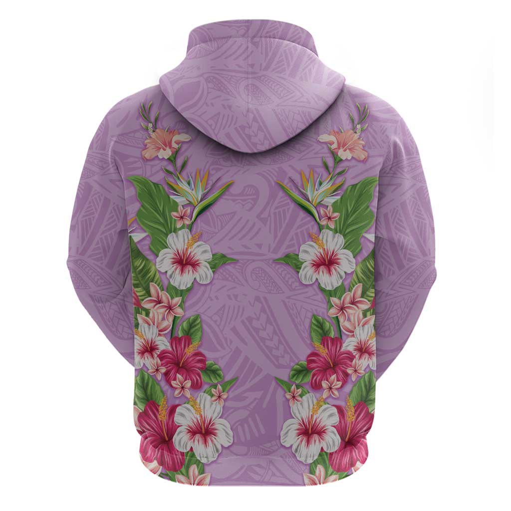 Hawaii Tropical Flowers Hoodie Lavender Polynesian Tattoo Art