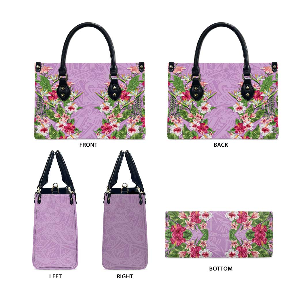 Hawaii Tropical Flowers Leather Bag Lavender Polynesian Tattoo Art