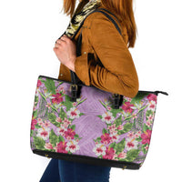 Hawaii Tropical Flowers Leather Tote Bag Lavender Polynesian Tattoo Art