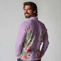 Hawaii Tropical Flowers Long Sleeve Polo Shirt Lavender Polynesian Tattoo Art