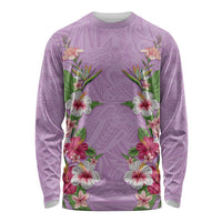 Hawaii Tropical Flowers Long Sleeve Shirt Lavender Polynesian Tattoo Art