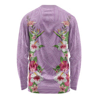Hawaii Tropical Flowers Long Sleeve Shirt Lavender Polynesian Tattoo Art