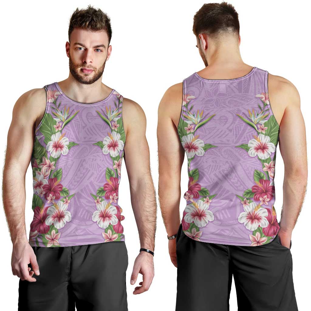 Hawaii Tropical Flowers Men Tank Top Lavender Polynesian Tattoo Art