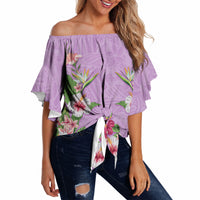 Hawaii Tropical Flowers Off Shoulder Wrap Waist Top Lavender Polynesian Tattoo Art LT05 - Polynesian Pride