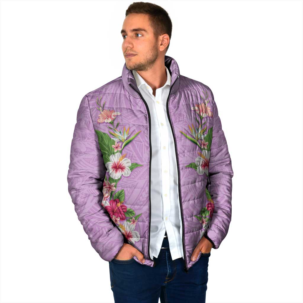 Hawaii Tropical Flowers Padded Jacket Lavender Polynesian Tattoo Art