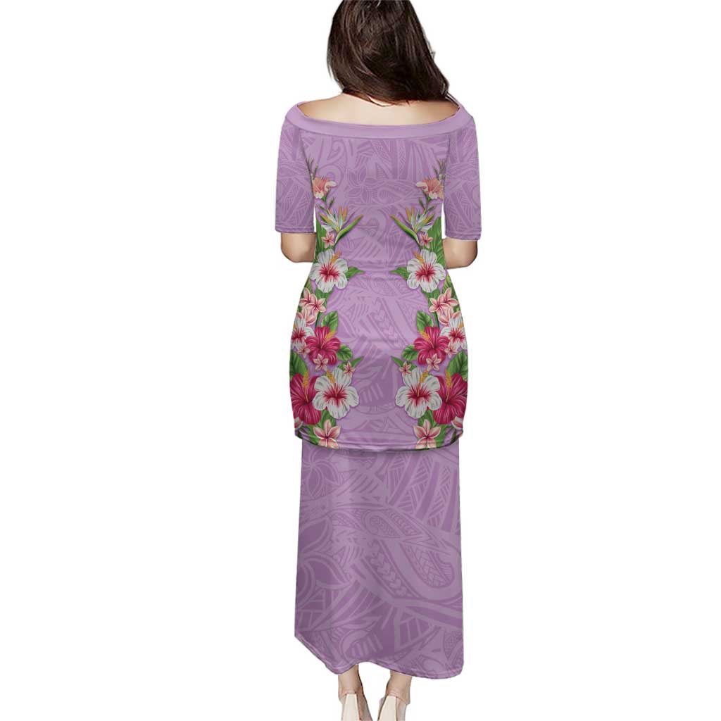 Hawaii Tropical Flowers Puletasi Lavender Polynesian Tattoo Art