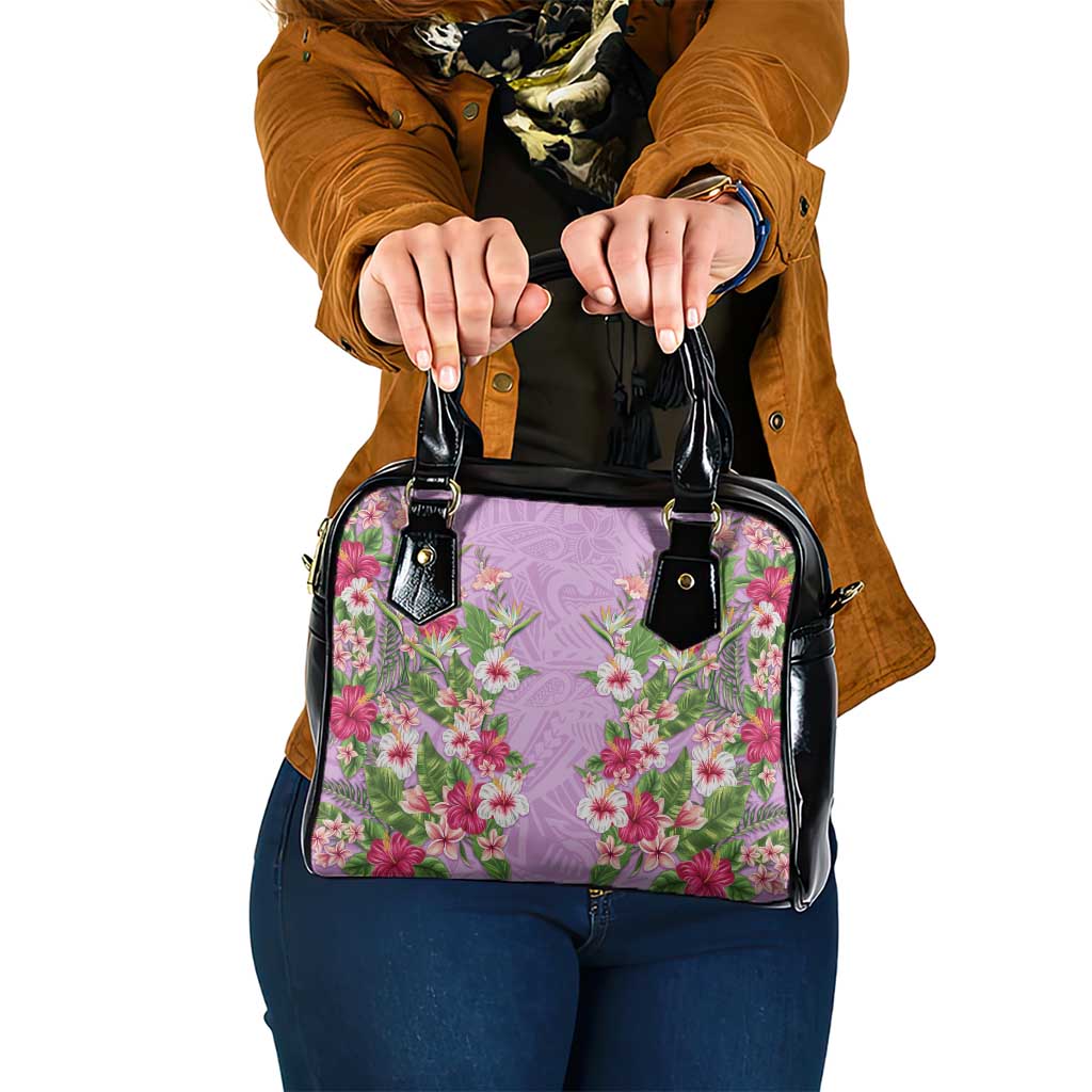 Hawaii Tropical Flowers Shoulder Handbag Lavender Polynesian Tattoo Art