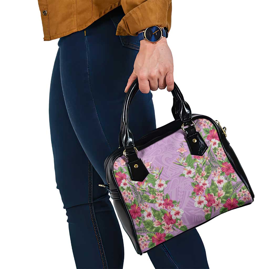 Hawaii Tropical Flowers Shoulder Handbag Lavender Polynesian Tattoo Art