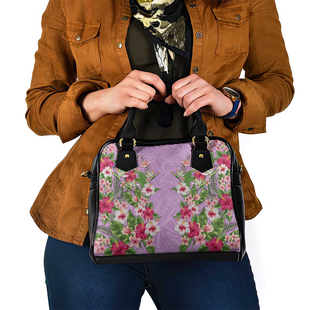 Hawaii Tropical Flowers Shoulder Handbag Lavender Polynesian Tattoo Art