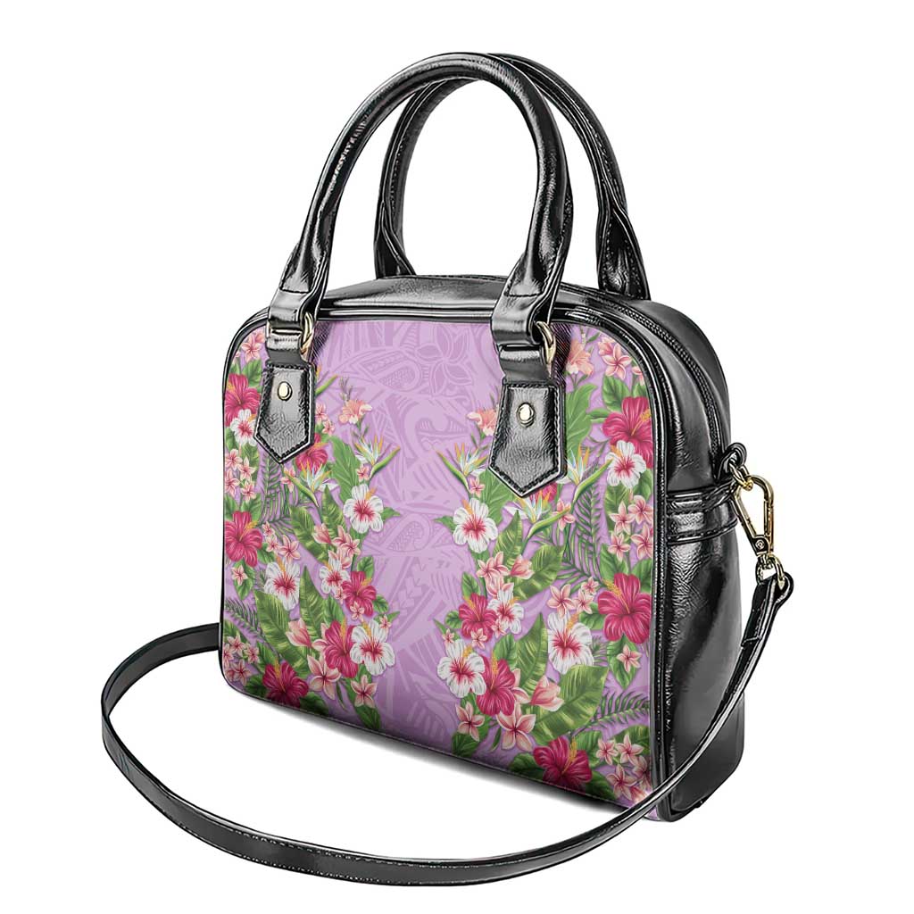 Hawaii Tropical Flowers Shoulder Handbag Lavender Polynesian Tattoo Art