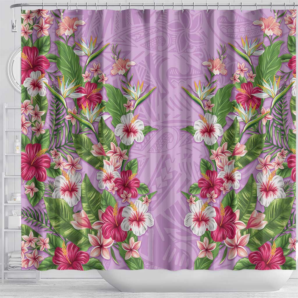 Hawaii Tropical Flowers Shower Curtain Lavender Polynesian Tattoo Art