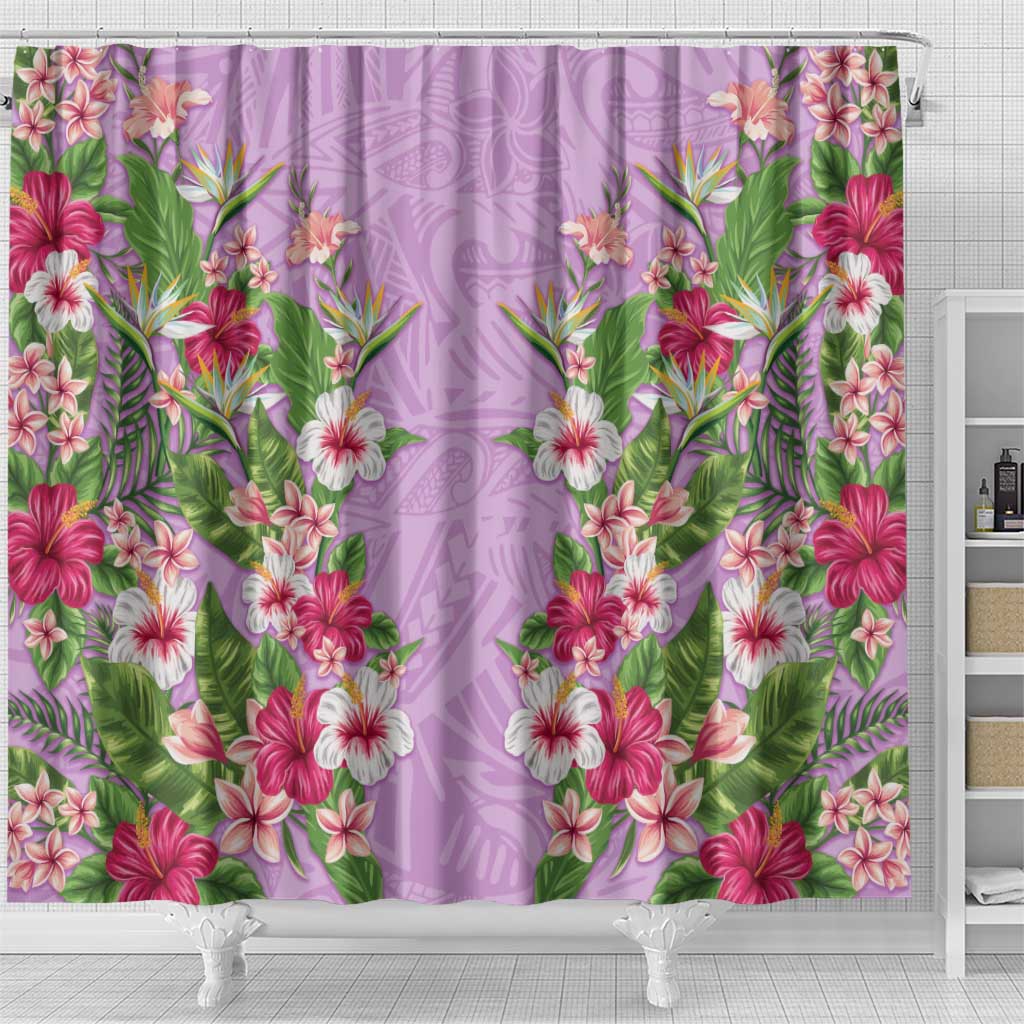 Hawaii Tropical Flowers Shower Curtain Lavender Polynesian Tattoo Art