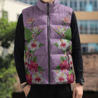 Hawaii Tropical Flowers Sleeveless Puffer Jacket Lavender Polynesian Tattoo Art