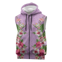 Hawaii Tropical Flowers Sleeveless Zip Hoodie Lavender Polynesian Tattoo Art