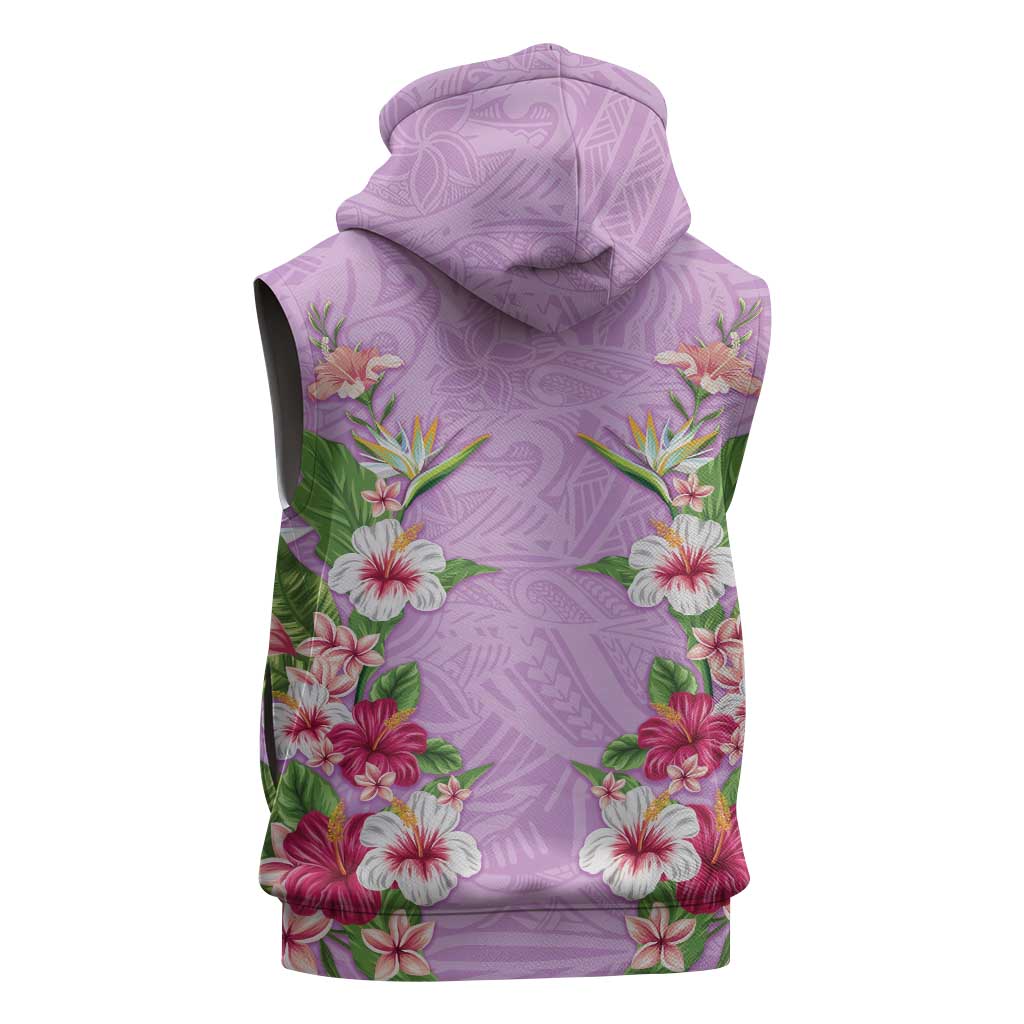 Hawaii Tropical Flowers Sleeveless Zip Hoodie Lavender Polynesian Tattoo Art