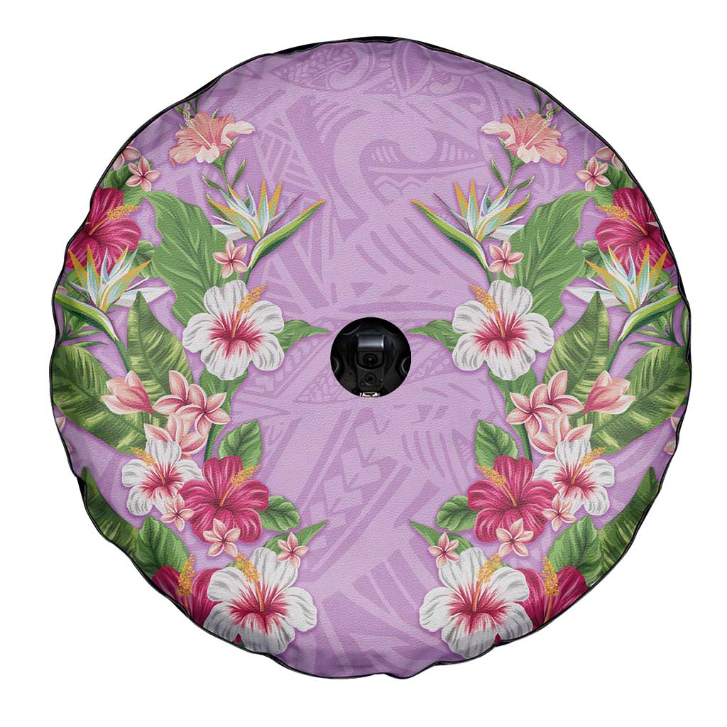 Hawaii Tropical Flowers Spare Tire Cover Lavender Polynesian Tattoo Art