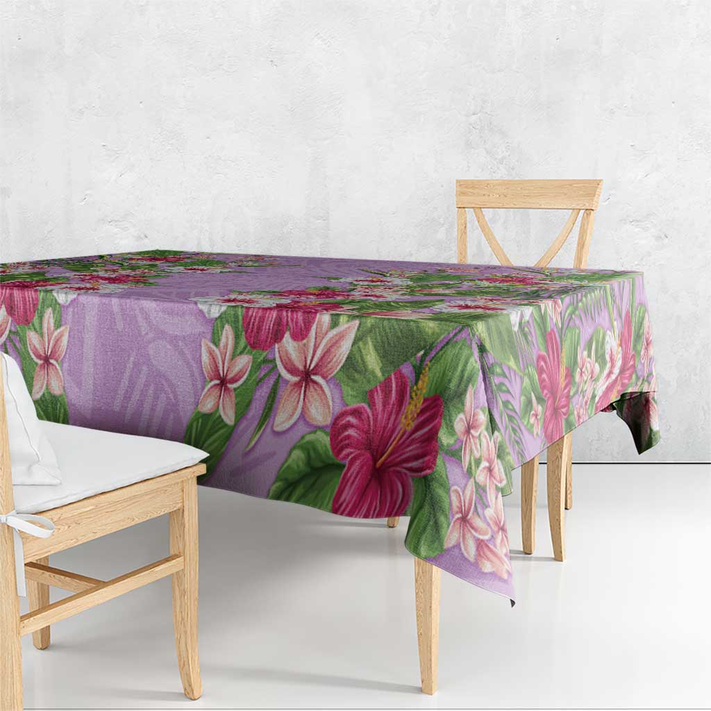 Hawaii Tropical Flowers Tablecloth Lavender Polynesian Tattoo Art