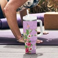 Hawaii Tropical Flowers Tumbler With Handle Lavender Polynesian Tattoo Art