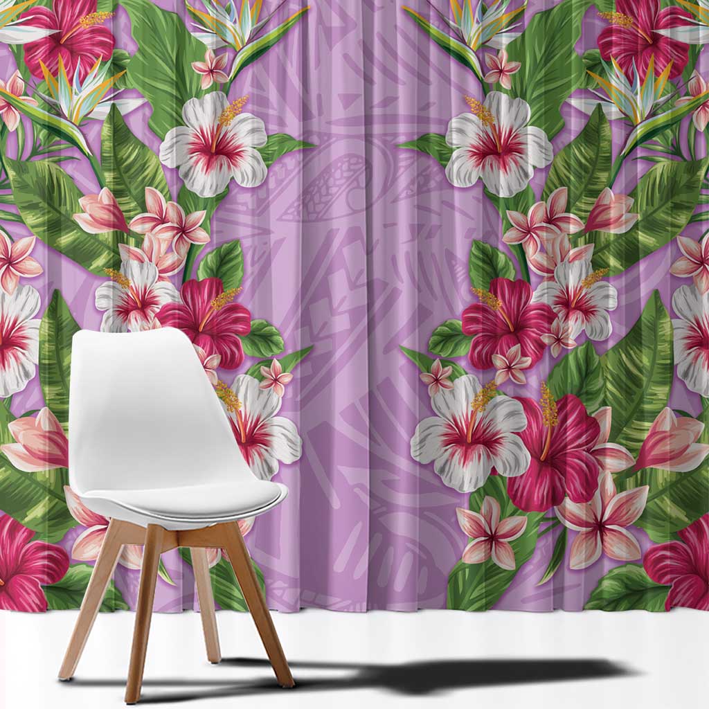 Hawaii Tropical Flowers Window Curtain Lavender Polynesian Tattoo Art