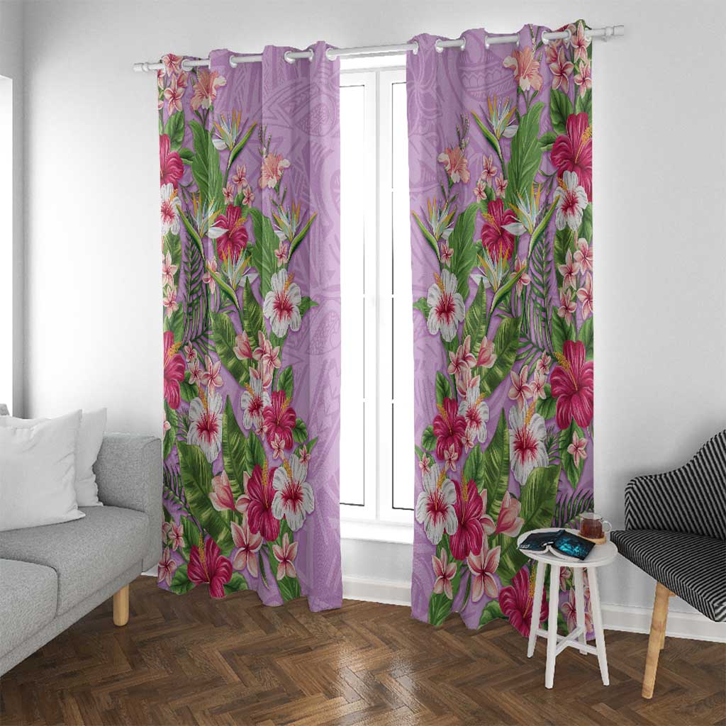 Hawaii Tropical Flowers Window Curtain Lavender Polynesian Tattoo Art