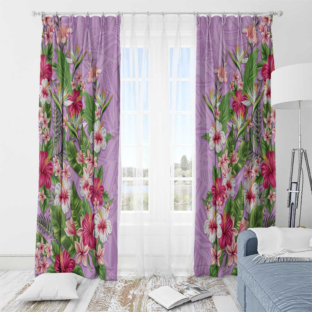 Hawaii Tropical Flowers Window Curtain Lavender Polynesian Tattoo Art