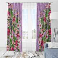 Hawaii Tropical Flowers Window Curtain Lavender Polynesian Tattoo Art