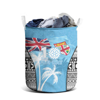 Fiji Day 2026 Laundry Basket Masi Tapa Pattern With Palm Tree LT05 - Polynesian Pride