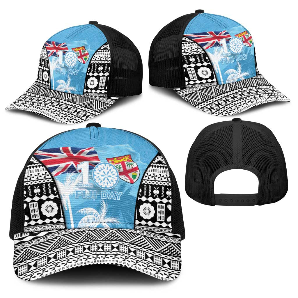 Fiji Day 2026 Baseball Net Cap Masi Tapa Pattern With Palm Tree LT05 - Polynesian Pride