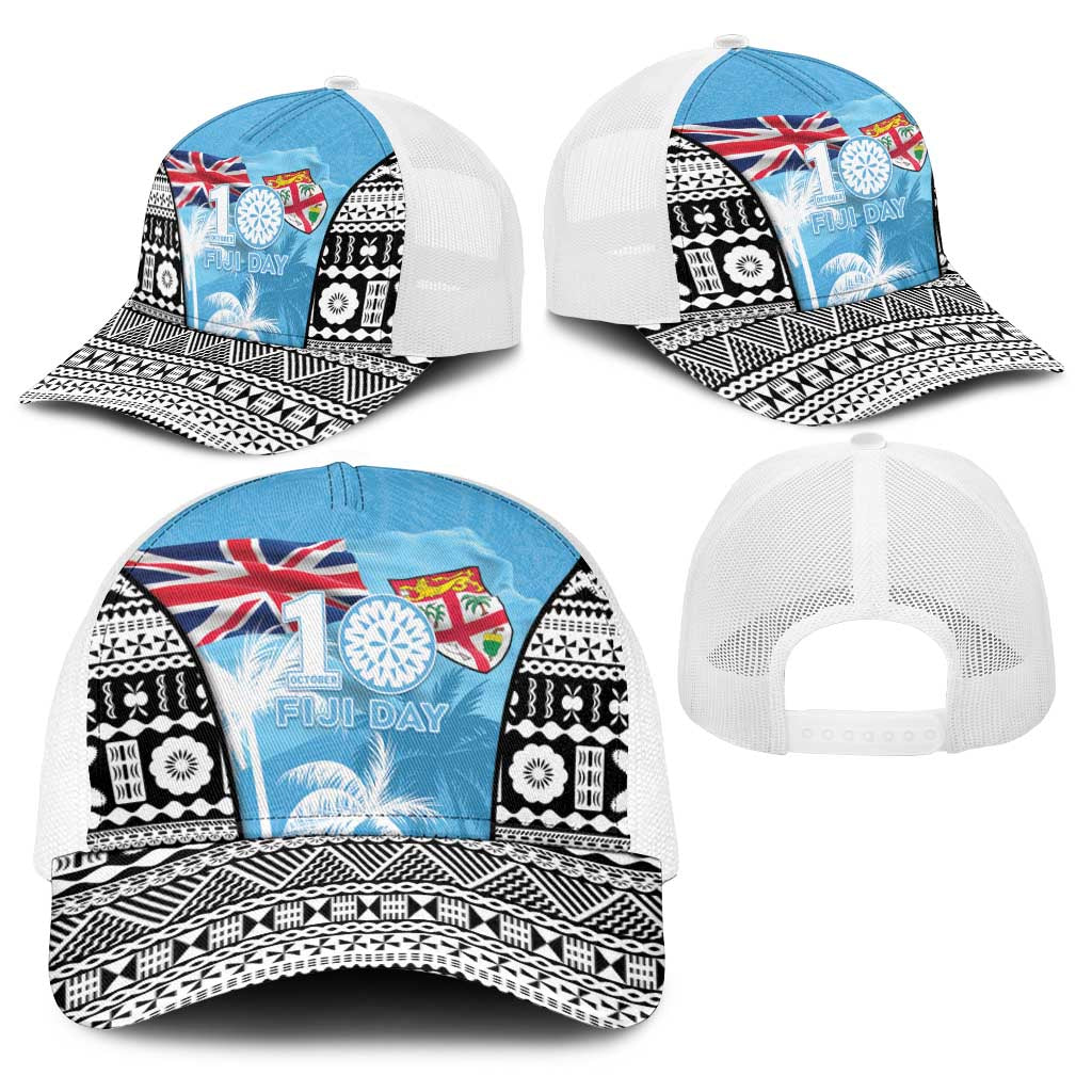 Fiji Day 2026 Baseball Net Cap Masi Tapa Pattern With Palm Tree LT05 - Polynesian Pride