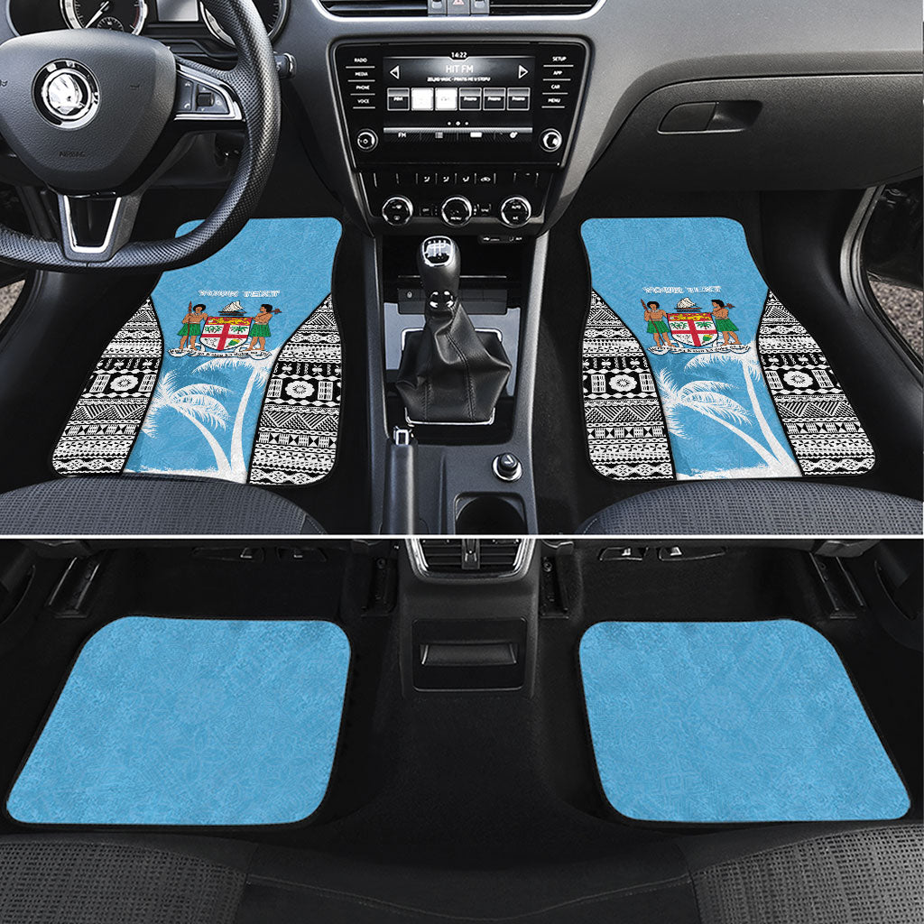 Personalised Fiji Day 2026 Car Mats Masi Tapa Pattern With Palm Tree LT05 Set 4pcs Blue - Polynesian Pride