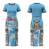 Personalised Fiji Day 2026 Couples Matching Short Sleeve Bodycon Dress and Hawaiian Shirt Masi Tapa Pattern With Palm Tree LT05 - Polynesian Pride