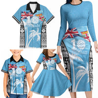 Personalised Fiji Day 2026 Family Matching Long Sleeve Bodycon Dress and Hawaiian Shirt Masi Tapa Pattern With Palm Tree LT05 - Polynesian Pride