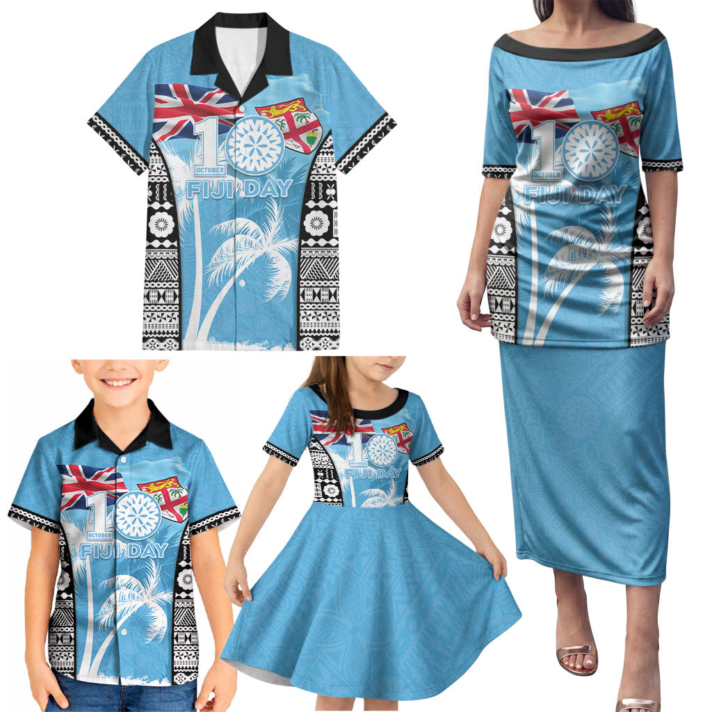 Personalised Fiji Day 2026 Family Matching Puletasi and Hawaiian Shirt Masi Tapa Pattern With Palm Tree LT05 - Polynesian Pride