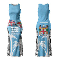 Personalised Fiji Day 2026 Family Matching Tank Maxi Dress and Hawaiian Shirt Masi Tapa Pattern With Palm Tree LT05 Mom's Dress Blue - Polynesian Pride