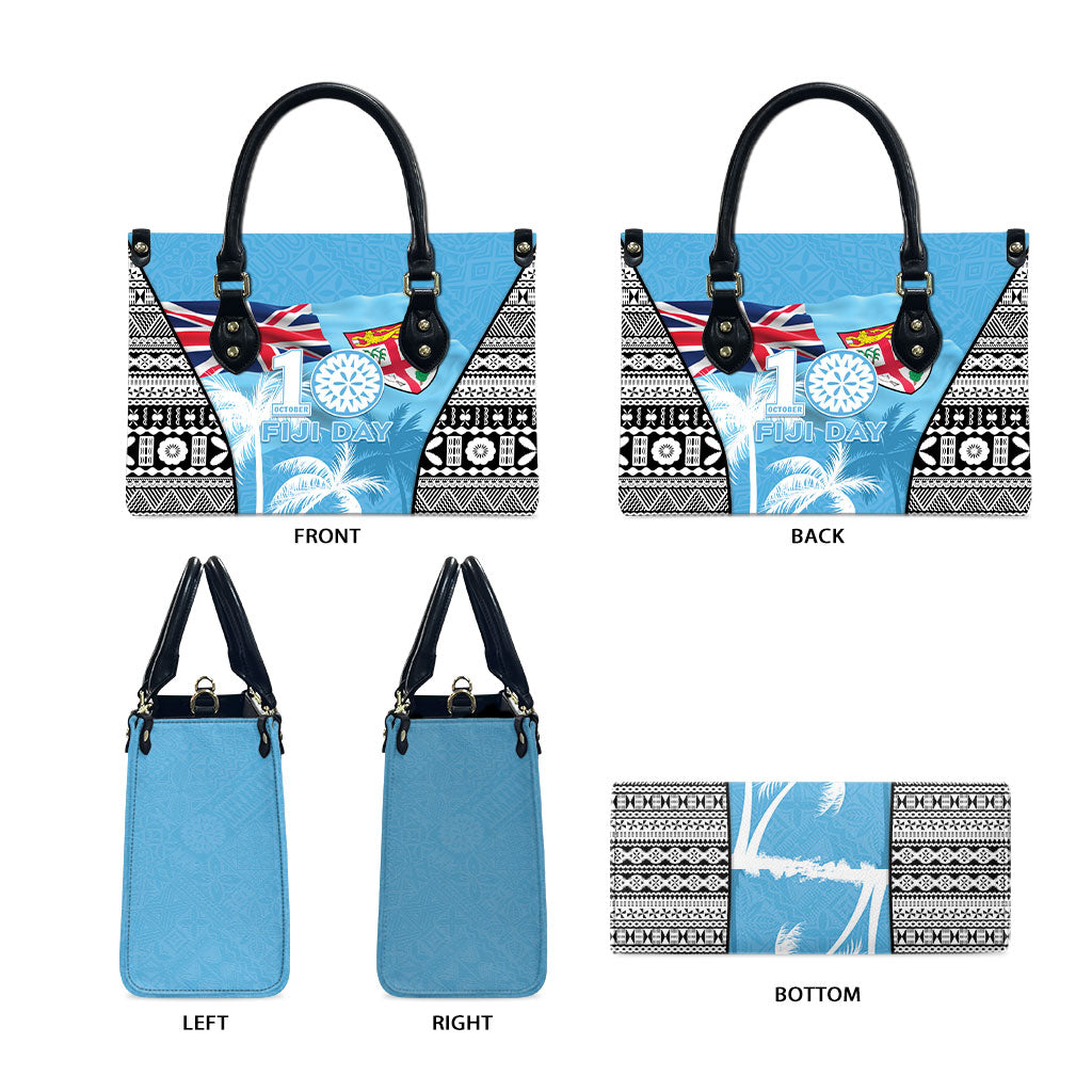 Fiji Day 2026 Leather Bag Masi Tapa Pattern With Palm Tree LT05 - Polynesian Pride